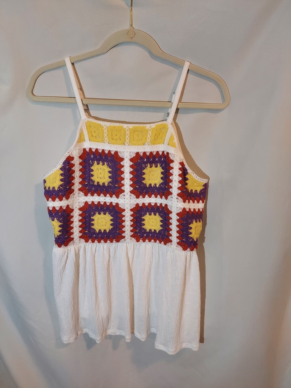 Maurices White Crocheted Boho Shabby Chic Square-Panel Camisole
